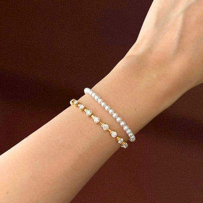 18K Freshwater Baby Akoya Pearl Bracelet - White (Solid Gold)