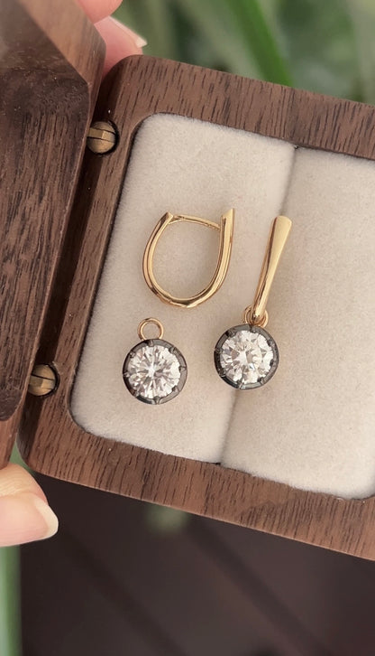 Georgian | Gypsy Setting Detachable Hoop Earrings (Solid Gold)