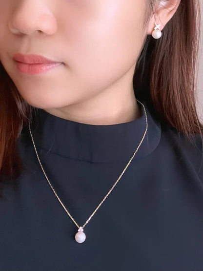 Akoya Pearl Diamond Pendant Necklace (Solid Gold) Crown | Lady Estere Jewellery | 14K 18K Solid Gold Lab-Grown Moissanite White Yellow Rose