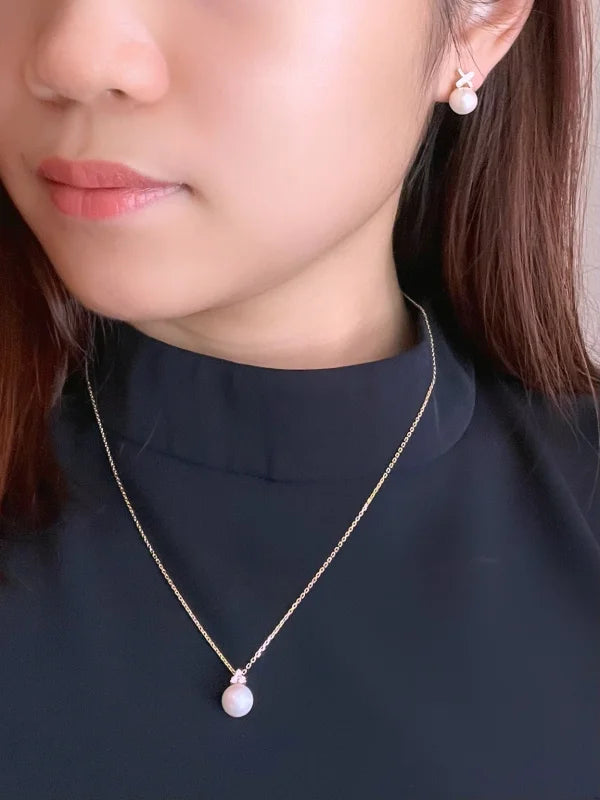 Akoya Pearl Diamond Pendant Necklace (Solid Gold) | Lady Estere Jewellery | Worldwide 14K 18K Solid Gold Lab-Grown Moissanite White Yellow