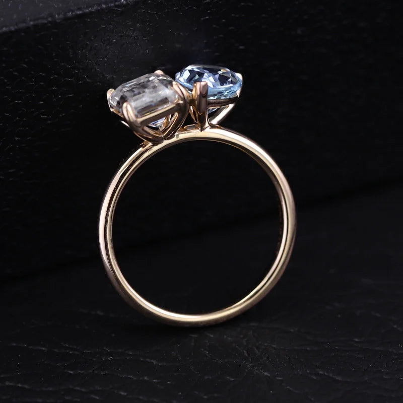 Aquamarine & Moissanite Toi Et Moi Ring (Solid gold) | Lady Estere Jewellery | Worldwide 14K 18K Solid Gold Lab-Grown Diamond White Yellow