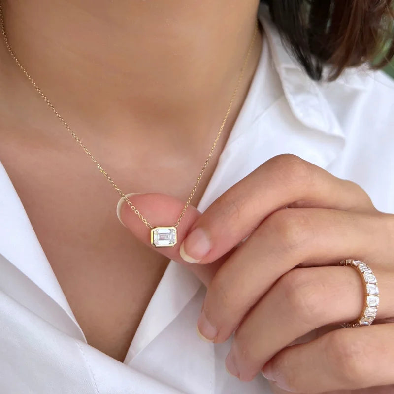 Bjorn | Knife Edge Bezel Emerald Cut 1ct Necklace (Solid gold) | Lady Estere Jewellery 14K 18K Solid Gold Lab Grown Diamond Moissanite