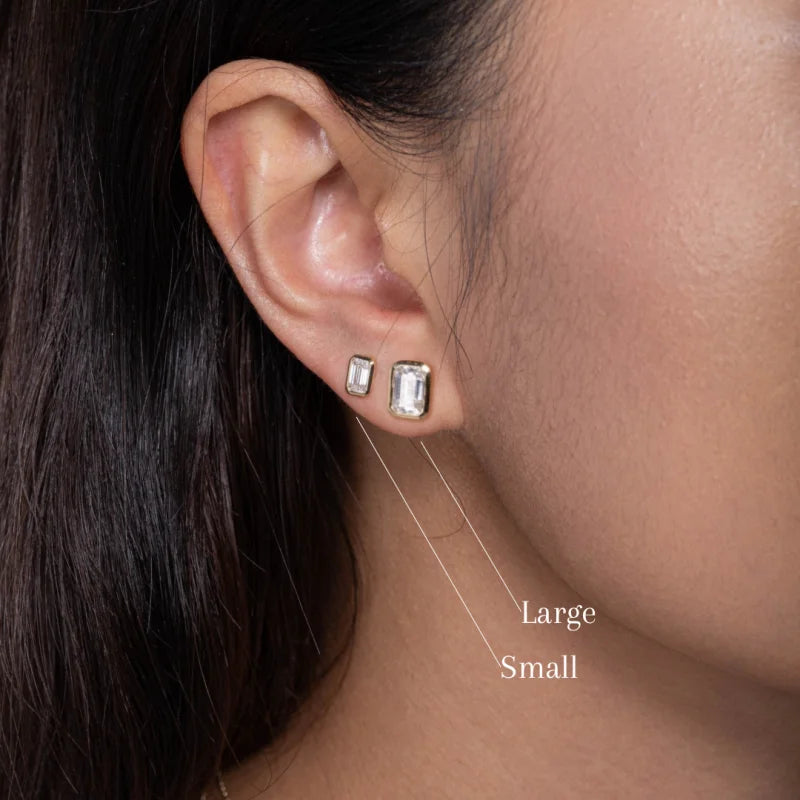 Bjorn | Knife Edge Bezel Emerald Cut Earring Studs (Solid gold) | Lady Estere Jewellery 14K 18K Solid Gold Lab - Grown Diamond Moissanite