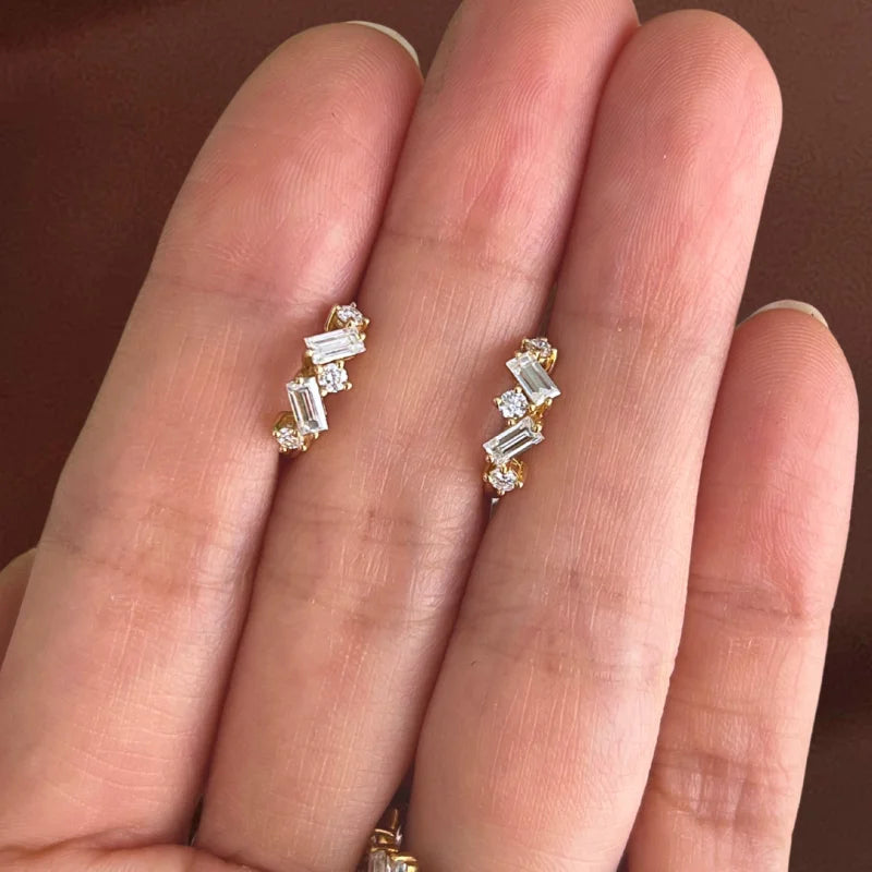 Confetti | Baguette & Round Cut Bar Hoop Earrings (Solid Gold) | Lady Estere Jewellery 14K 18K Solid Gold Lab-Grown Diamond Moissanite