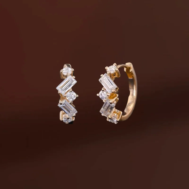 Confetti | Baguette & Round Cut Bar Hoop Earrings (Solid Gold) | Lady Estere Jewellery 14K 18K Solid Gold Lab-Grown Diamond Moissanite