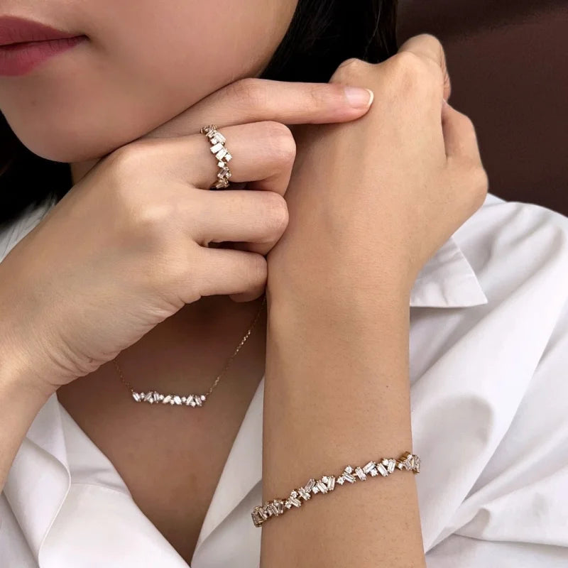 Confetti | Baguette & Round Cut Tennis Bracelet (Solid gold) | Lady Estere Jewellery 14K 18K Solid Gold Lab Grown Diamond Moissanite White