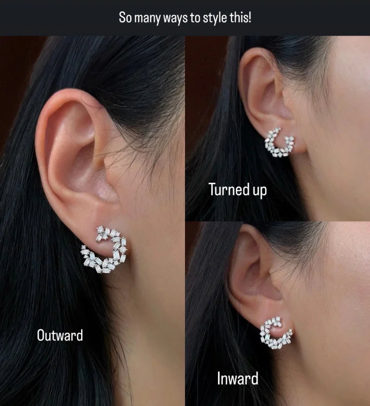 Confetti | Open Circle Multi-Way Baguette & Round Cut Earrings (Solid Gold) | Lady Estere Jewellery 14K 18K Solid Gold Lab-Grown Diamond