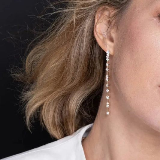 Constellation | Long Dangle Diamond Earring Studs (Solid Gold) | Lady Estere Jewellery 14K 18K Solid Gold Lab-Grown Moissanite White Yellow