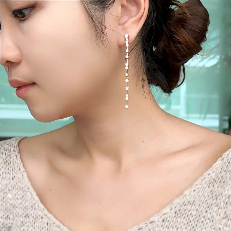 Constellation | Long Dangle Diamond Earring Studs (Solid Gold) | Lady Estere Jewellery 14K 18K Solid Gold Lab-Grown Moissanite White Yellow