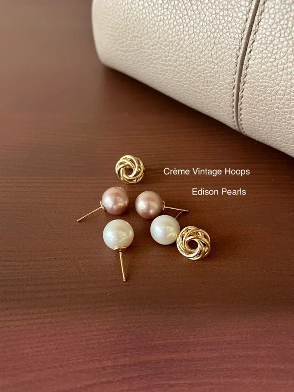 Crème | Vintage Hoop Earrings (Solid Gold) | Lady Estere Jewellery | Worldwide Shipping 14K 18K Solid Gold Lab-Grown Diamond Moissanite