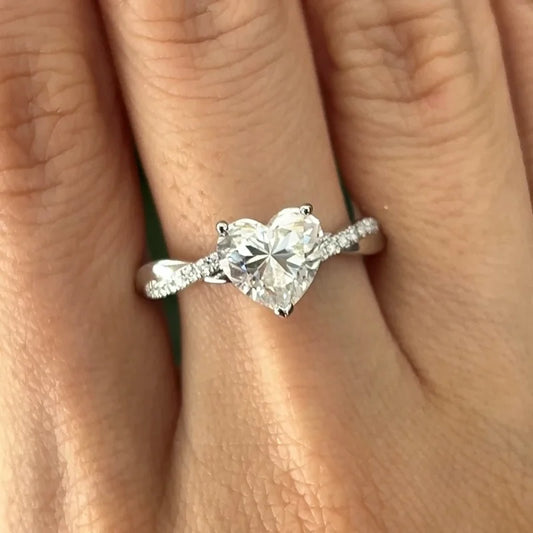 Custom 2ct Heart Moissanite with Twisted Band | Lady Estere Jewellery | Worldwide Shipping 14K 18K Solid Gold Lab-Grown Diamond White