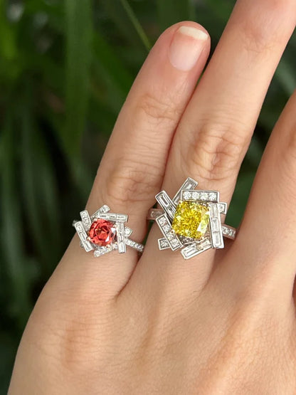 Custom Sunset Hue Lab Grown Sapphire & Diamond Pinky Ring | Lady Estere Jewellery 14K 18K Solid Gold Lab-Grown Moissanite White Yellow Rose