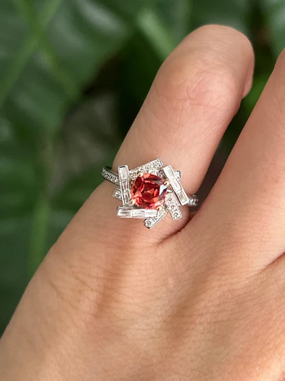 Custom Sunset Hue Lab Grown Sapphire & Diamond Pinky Ring | Lady Estere Jewellery 14K 18K Solid Gold Lab-Grown Moissanite White Yellow Rose