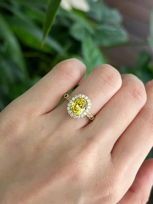 Custom Yellow Lab Sapphire Birthstone Ring | Lady Estere Jewellery Worldwide Shipping 14K 18K Solid Gold Lab - Grown Diamond Moissanite