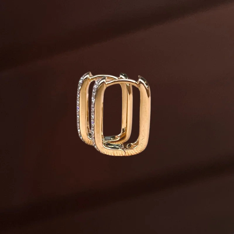 Deluxe | Reversible Pave Box Hoops (Solid Gold) | Lady Estere Jewellery | Worldwide 14K 18K Solid Gold Lab Grown Diamond Moissanite White