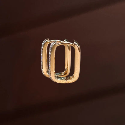 Deluxe | Reversible Pave Box Hoops (Solid Gold) | Lady Estere Jewellery | Worldwide 14K 18K Solid Gold Lab Grown Diamond Moissanite White