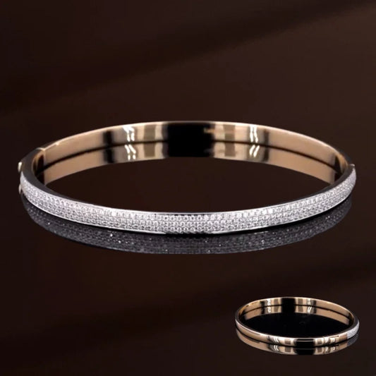 Deluxe | Reversible Pave Bracelet Bangle (Solid Gold) | Lady Estere Jewellery | Worldwide 14K 18K Solid Gold Lab - Grown Diamond Moissanite
