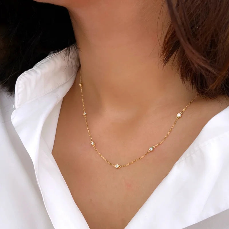 Diamonds By the Yard | Ten Piece Necklace (Solid Gold) | Lady Estere Jewellery 14K 18K Solid Gold Lab - Grown Diamond Moissanite White