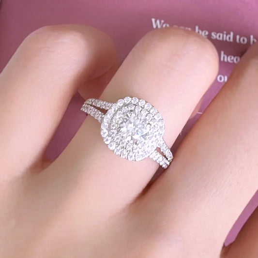 Double Halo Ring | Lady Estere Jewellery | Worldwide Shipping 14K 18K Solid Gold Lab-Grown Diamond Moissanite White Yellow Rose SG, AU,