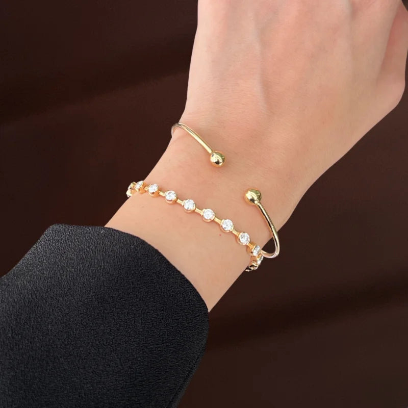 Duet Cuff | Ball Bangle Bracelet (Solid Gold) Lady Estere Jewellery Worldwide Shipping 14K 18K Solid Gold Lab - Grown Diamond Moissanite