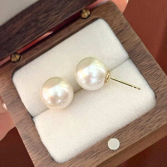 Edison | Jumbo Pearl Studs White (Solid Gold) | Lady Estere Jewellery | Worldwide Shipping 14K 18K Solid Gold Lab Grown Diamond Moissanite