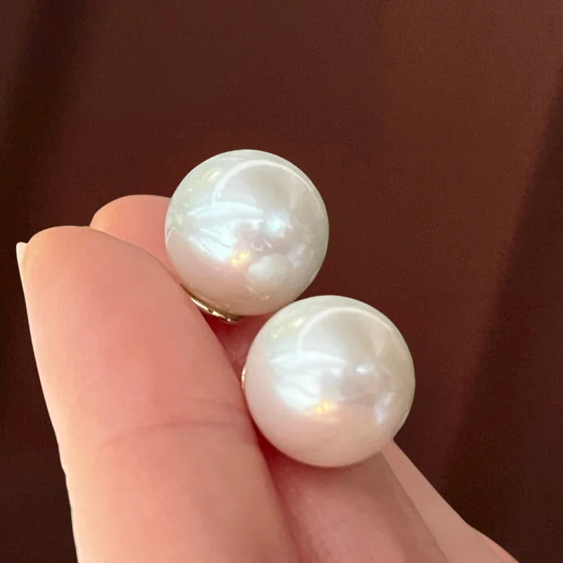 Edison | Jumbo Pearl Studs White (Solid Gold) | Lady Estere Jewellery | Worldwide Shipping 14K 18K Solid Gold Lab Grown Diamond Moissanite