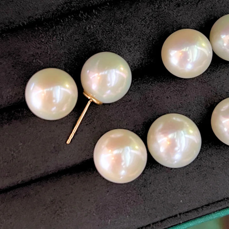 Edison | Jumbo Pearl Studs White (Solid Gold) | Lady Estere Jewellery | Worldwide Shipping 14K 18K Solid Gold Lab Grown Diamond Moissanite