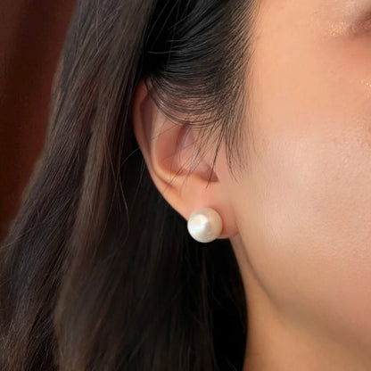 Edison | Jumbo Pearl Studs White (Solid Gold) | Lady Estere Jewellery | Worldwide Shipping 14K 18K Solid Gold Lab Grown Diamond Moissanite