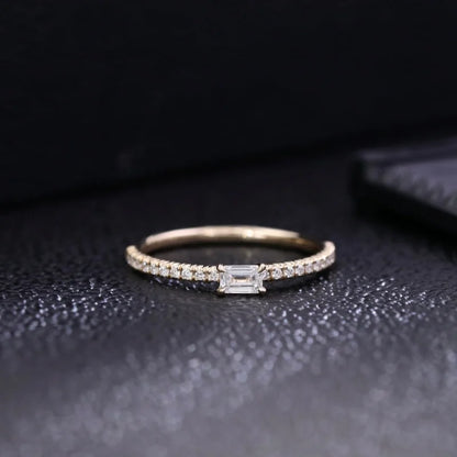 Emerald Cut Lab-Grown Diamond Stacking Ring | Lady Estere Jewellery | Worldwide Shipping 14K 18K Solid Gold Moissanite White Yellow Rose