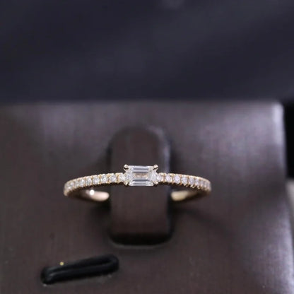 Emerald Cut Lab-Grown Diamond Stacking Ring | Lady Estere Jewellery | Worldwide Shipping 14K 18K Solid Gold Moissanite White Yellow Rose