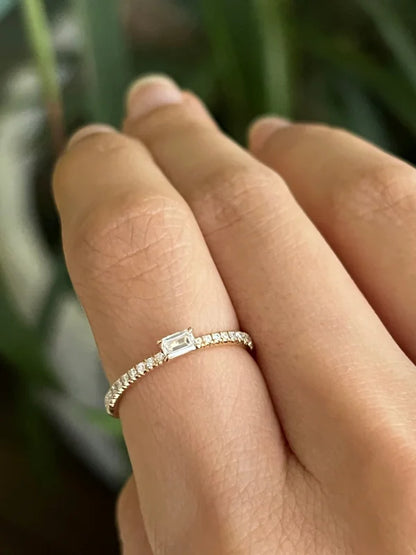 Emerald Cut Lab-Grown Diamond Stacking Ring | Lady Estere Jewellery | Worldwide Shipping 14K 18K Solid Gold Moissanite White Yellow Rose