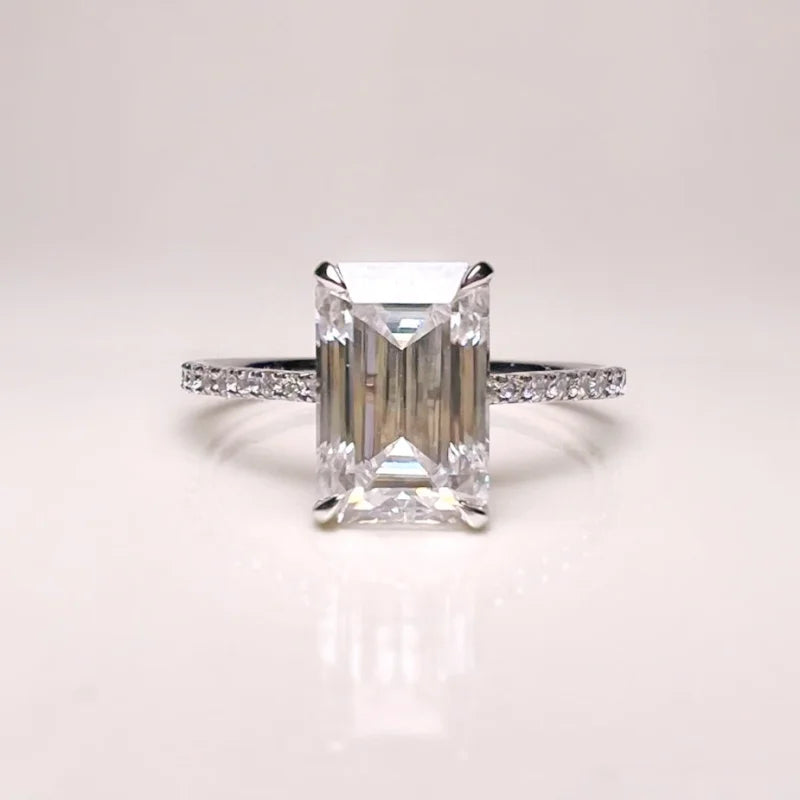 Emerald Cut Moissanite Engagement Ring | Lady Estere Jewellery | Worldwide Shipping 14K 18K Solid Gold Lab-Grown Diamond White Yellow Rose