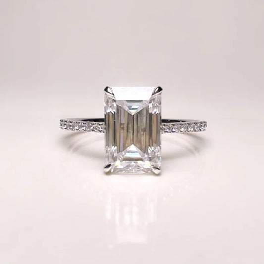 Emerald Cut Moissanite Engagement Ring | Lady Estere Jewellery | Worldwide Shipping 14K 18K Solid Gold Lab-Grown Diamond White Yellow Rose