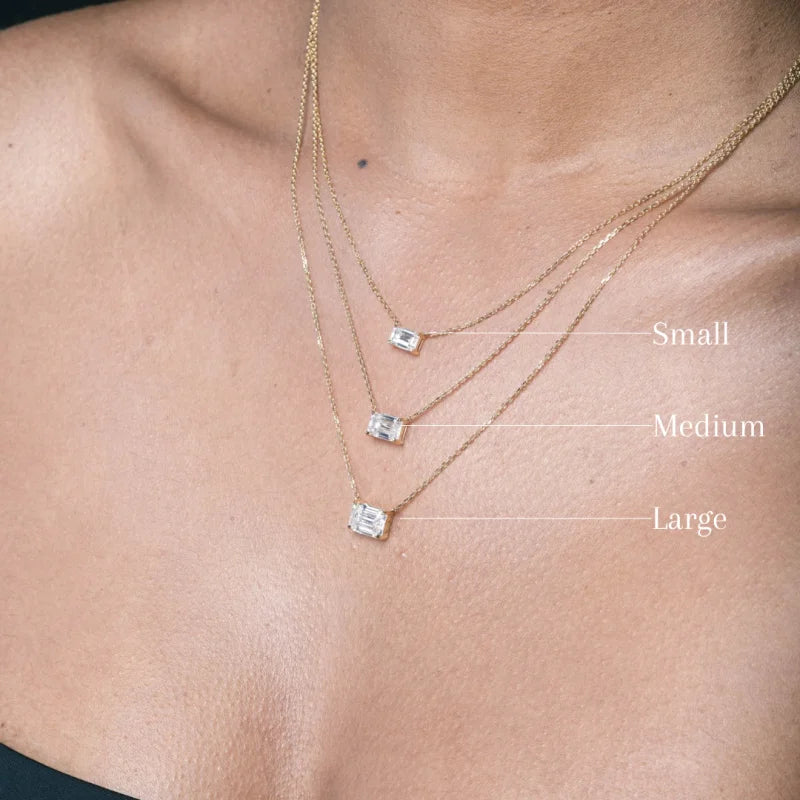 Emerald Cut Moissanite Solitaire Necklace (Solid Gold) | Lady Estere Jewellery 14K 18K Solid Gold Lab-Grown Diamond White Yellow Rose SG,