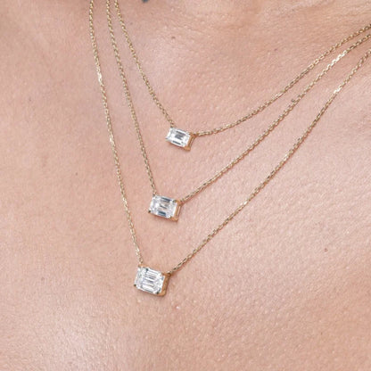 Emerald Cut Moissanite Solitaire Necklace (Solid Gold) | Lady Estere Jewellery 14K 18K Solid Gold Lab-Grown Diamond White Yellow Rose SG,