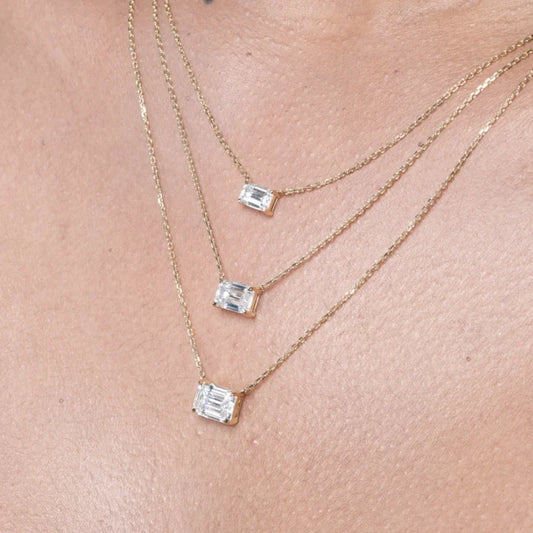 Emerald Cut Moissanite Solitaire Necklace (Solid Gold) | Lady Estere Jewellery 14K 18K Solid Gold Lab-Grown Diamond White Yellow Rose SG,