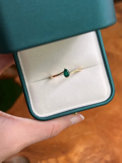 Emerald pear cut engagement ring | Lady Estere Jewellery | Worldwide Shipping 14K 18K Solid Gold Lab-Grown Diamond Moissanite White Yellow