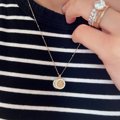 Fleur | Customised Medallion Initial Pendant (Solid Gold) | Lady Estere Jewellery 14K 18K Solid Gold Lab-Grown Diamond Moissanite White