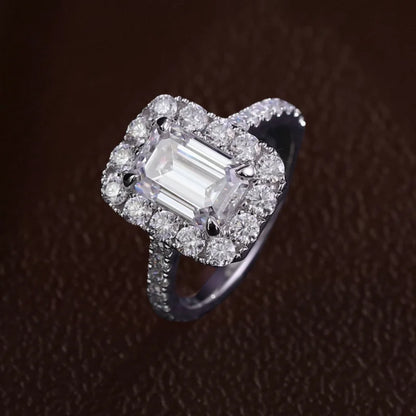 Florence | Emerald Cut Oversized Halo Half Eternity Ring (Solid Gold) | Lady Estere Jewellery 14K 18K Solid Gold Lab Grown Diamond