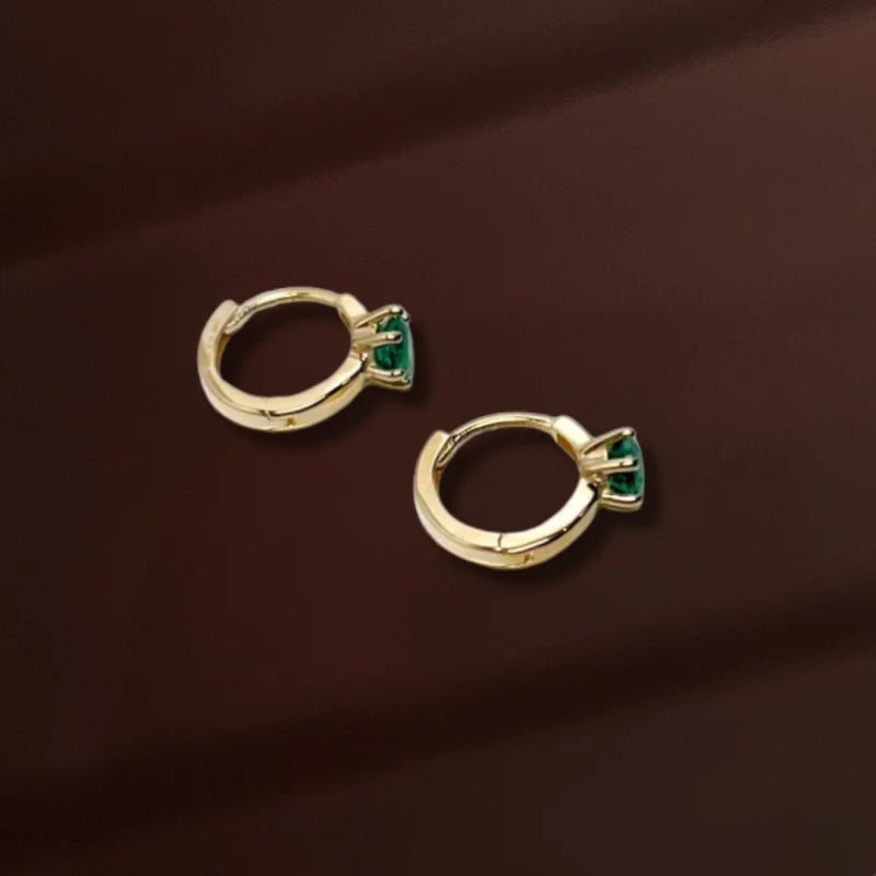 Frost | Green Emerald Solitaire Hoops (Solid Gold) | Lady Estere Jewellery | Worldwide 14K 18K Solid Gold Lab-Grown Diamond Moissanite