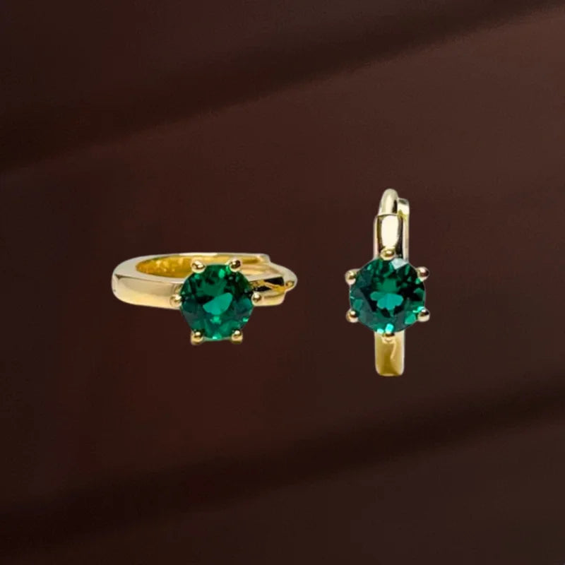 Frost | Green Emerald Solitaire Hoops (Solid Gold) | Lady Estere Jewellery | Worldwide 14K 18K Solid Gold Lab-Grown Diamond Moissanite