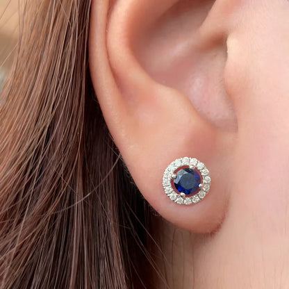 Halo Studs | Lab - Grown Sapphires (White Gold) | Lab - Grown | Lady Estere Jewellery | Worldwide 14K 18K Solid Gold Diamond Moissanite