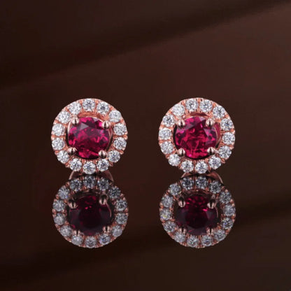 Halo Studs | Ruby (Rose Gold) | Lady Estere Jewellery | Worldwide Shipping 14K 18K Solid Gold Lab Grown Diamond Moissanite White Yellow