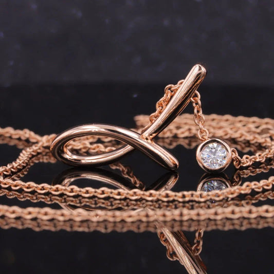 J & Diamond Necklace | Lady Estere Jewellery | Worldwide Shipping 14K 18K Solid Gold Lab-Grown Moissanite White Yellow Rose SG, AU, USA, HK