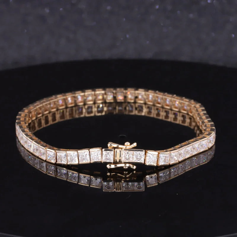 Jasmine | 9ct Princess Cut Square Diamonds Tennis Bracelet in Solid Gold | Lady Estere Jewellery 14K 18K Lab - Grown Diamond Moissanite