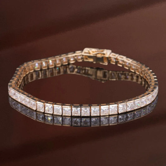 Jasmine | 9ct Princess Cut Square Diamonds Tennis Bracelet in Solid Gold | Moissanite or Lab-Grown 14K Lady Estere Jewellery 18K Diamond