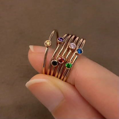 Kaleidoscope | Gemstone Stacking Set of 7 Rings | Lady Estere Jewellery | Worldwide 14K 18K Solid Gold Lab-Grown Diamond Moissanite White
