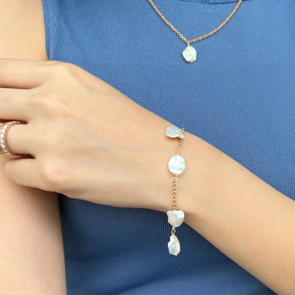 Keshi Set | Charm Bracelet & Necklace | Lady Estere Jewellery | Worldwide Shipping 14K 18K Solid Gold Lab-Grown Diamond Moissanite White