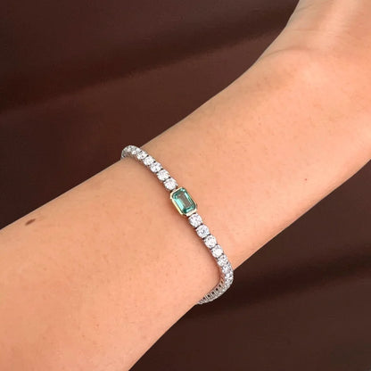 Lab-Grown Emerald & Diamond Tennis Bracelet (Solid Gold) | Lady Estere Jewellery 14K 18K Solid Gold Moissanite White Yellow Rose SG, AU,