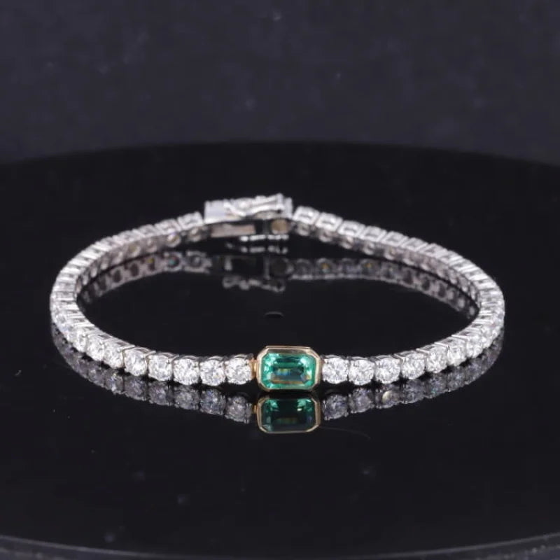 Lab Grown Emerald & Moissanite Tennis Bracelet | Lady Estere Jewellery | Worldwide 14K 18K Solid Gold Lab-Grown Diamond White Yellow Rose
